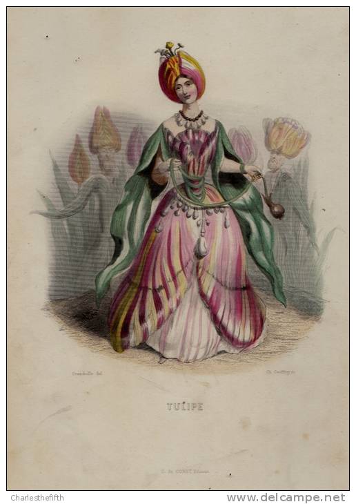 SUPERBE GRAND ( 25 X 17cm ) LITHO COLORE MAIN - TULIPE - Ch. Geoffroy (1819-1882) - édit De Conet - Lithografieën