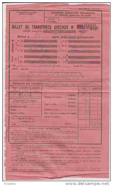 Ticket De Transport:  Billet De Transport Spéciaux BOULOGNE   -  DOUAI.  27 Juin 1937 - Europe