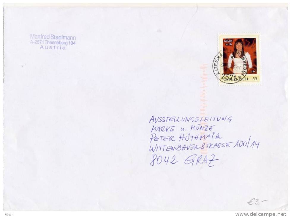 Austria  - Personalisierte Marke Gasthof Zur Post In Peggau Auf Brief - Covers & Documents