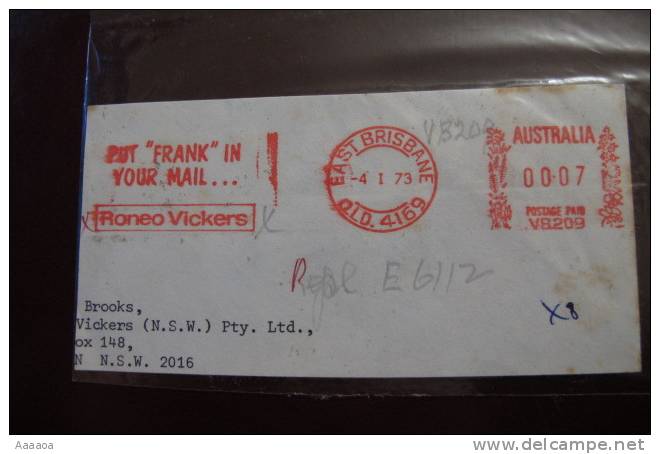 DB - Australia Meter Mark 1973 Put Frank In Your Mail.... Roneo Vickers - Bolli E Annullamenti