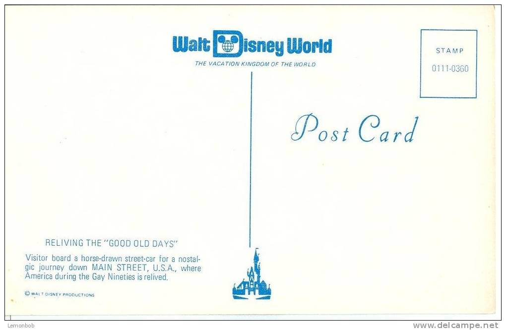 USA, Reliving The Old Days, Main Street USA, Walt Disney World, Unused Postcard [12164] - Disneyworld