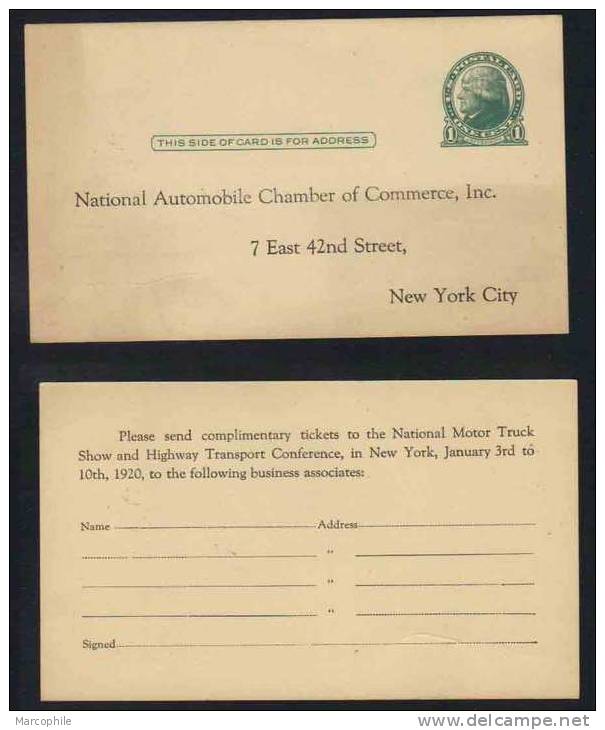 USA - AUTOMOBILE   / 1910 - 1920 ENTIER POSTAL REPIQUE (ref E208) - 1901-20