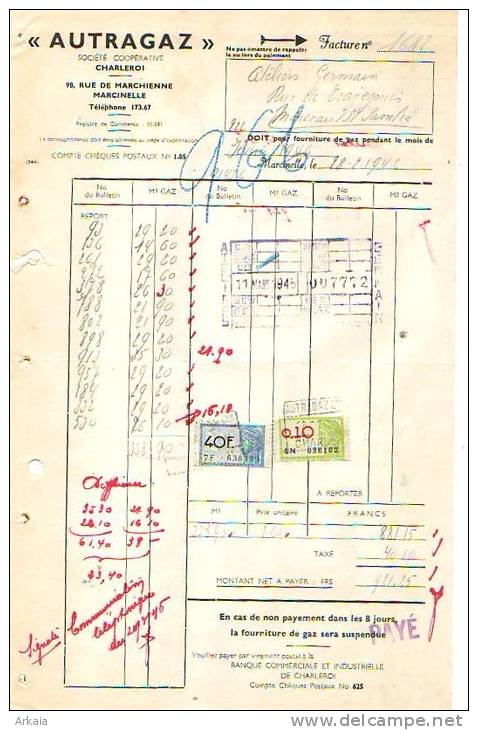 Marcinelle - 1946 - "Autragaz" - Electricidad & Gas