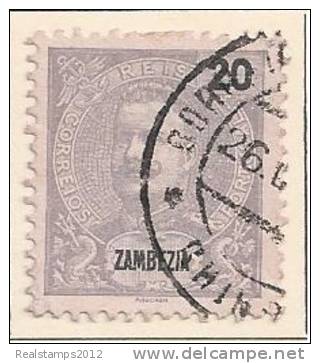 ZAMBÉZIA  -1898 -1901, D. Carlos I,  20 R.   D. 11 3/4 X 12,  (violeta)  (o)   MUNDIFIL  Nº 18 - Zambezia