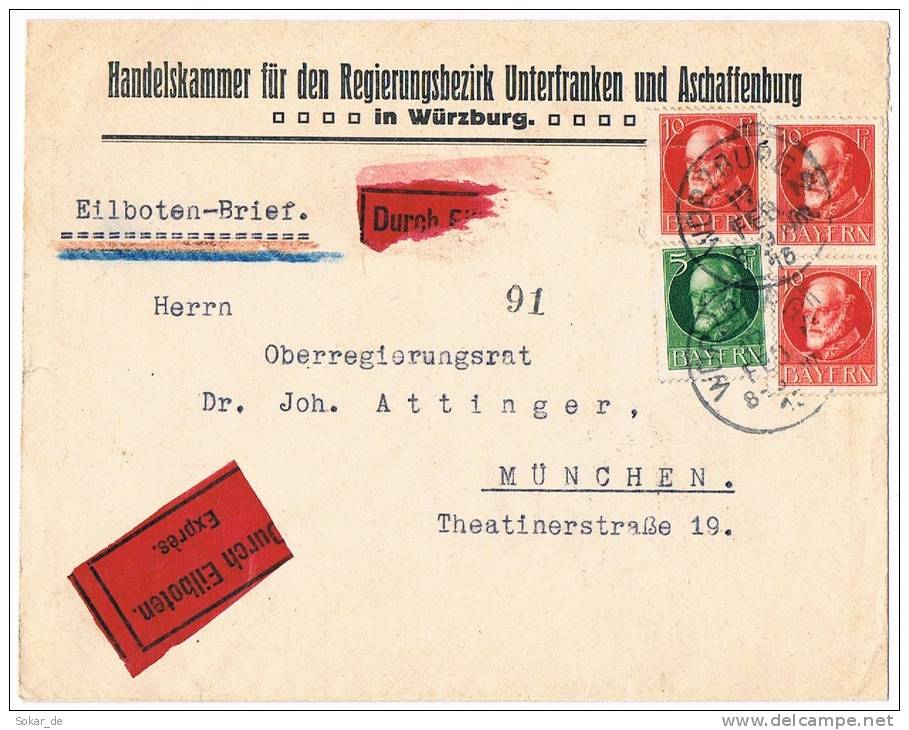 Bayern Eilboten Brief Würzburg 1915, Unterfranken - Lettres & Documents