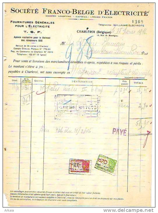 Charleroi - 1946 - Société Franco-Belge D'électricité (T.S.F.) - Elektrizität & Gas