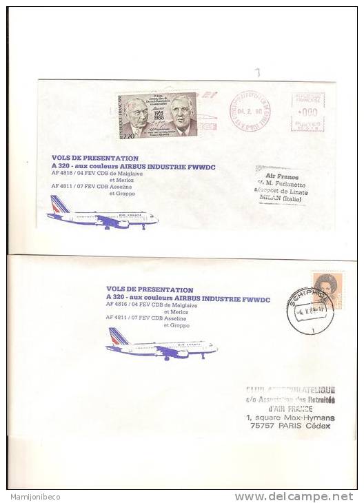 A 320 Deux Plis Vols De Présentation 02/1988 - First Flight Covers