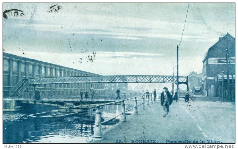 ROUBAIX   PASSERELLE DE LA VIGNE TRES ANIMEE     CPA  1471 - Autres & Non Classés