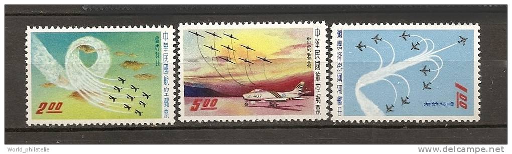 Formose Taiwan China 1960 N° PA 7 / 9 ** Courant, Avion, Aviation, Escadrille Acrobatique, Thunder Tigers, Looping - Ungebraucht