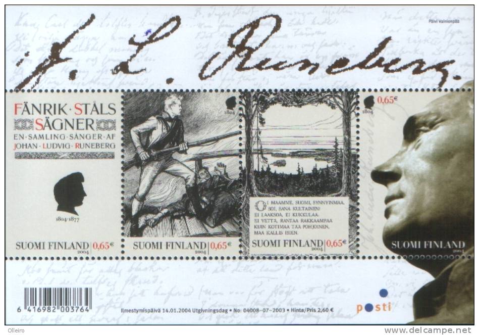 Finlandia Finland 2004 Foglietto J.L.Runeberg **MNH - Neufs