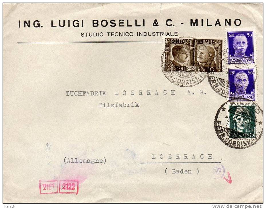 ITALIE LETTRE CENSUREE POUR L'ALLEMAGNE 1941 - Marcophilia