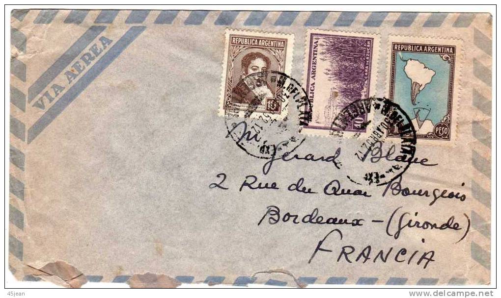 Argentine: 1952 Belle Lettre Voyagée  Vers Bordeaux - Cartas & Documentos