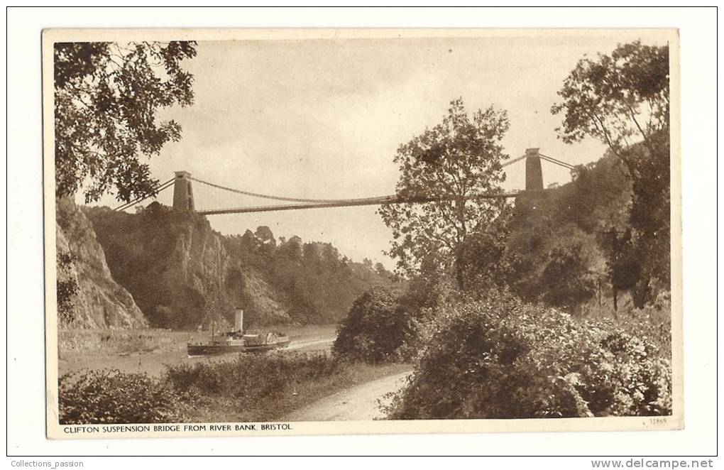 Cp, Angleterre, Bristol, Clifton Suspension Bridge From River Bank - Bristol