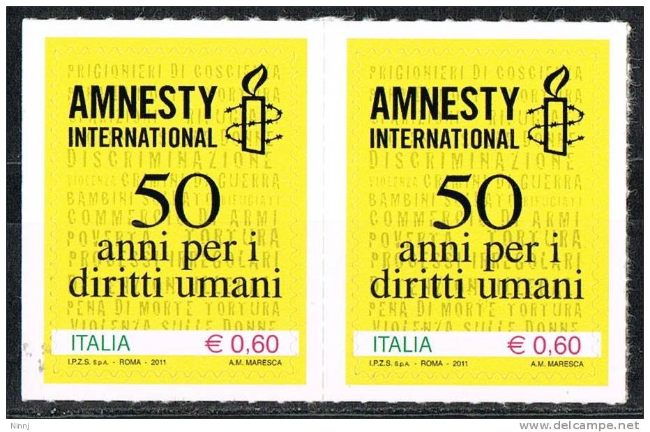 Italia 2011  €. 0,60 - 2 Valori AMNESTY International Nuovi** Integri - 2011-20:  Nuevos