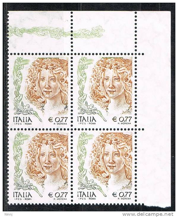 Italia 2002  €. 0,77 - La Donna Nell´Arte  Quartina Nuovi** Integri Angolo Di Foglio - Blocs-feuillets