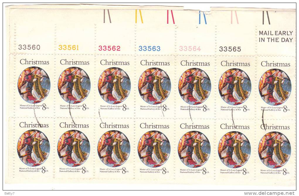 USA CHRISTMAS NATALE - BLOCCO DI 14 VALORI TIMBRATI SU FRAMMENTO - MASTER OF ST. LUCY LEGEND - Storia Postale