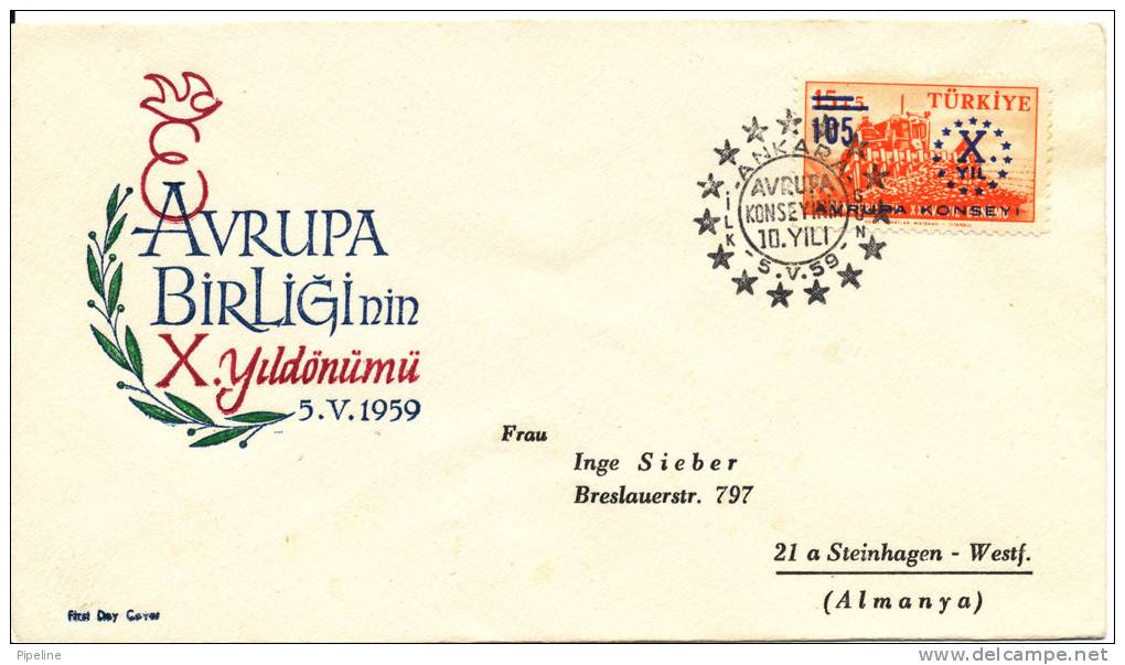 Türkey FDC 5-5-1959 With Cachet Europa - FDC