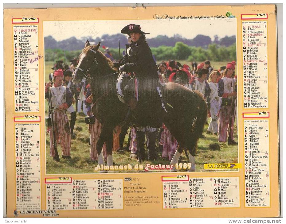 1989 DOUBLE CALENDRIER POSTE ALMANACH DES P.T.T 08 ARDENNES OLLER - Big : 1941-60