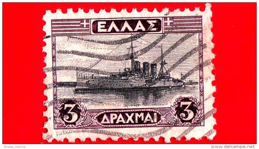 GRECIA - HELLAS - Usato - 1927 - Nave - Battello - Le Croiseur " Averof "  - 3 - Oblitérés