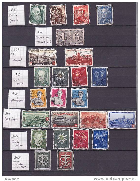 SUISSE: Petite collection de 1907 à 1954 en timbres oblitérés, presque complet,cote >1500€;