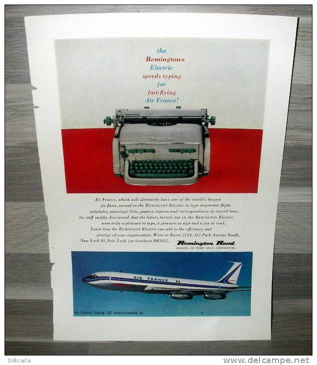 Reclame Uit 1959 - Remington Rand Electric Typwriter - Air France Airlines - Aviation - Pubblicità