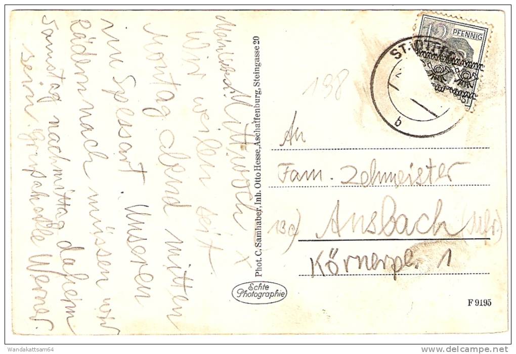 AK 9195 Schloß Mespelbrunn I. Sp. Schloßhof 2 ST. OTILLIEN B Mehr Nicht Erkennbar Briefmarkenecke Fehlt Nach Ansbach - Aschaffenburg