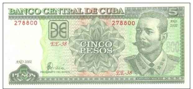 CUBA NOTE 5 PESOS 2002 P 116e UNC - Cuba