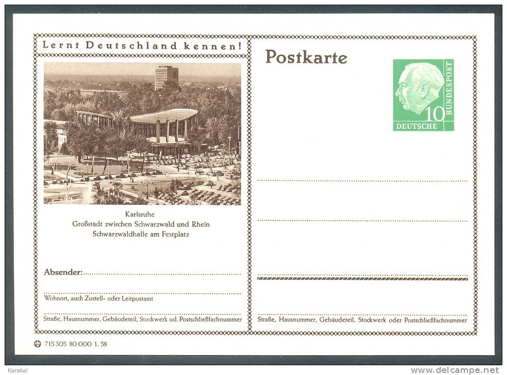 Germany Postkarte Lernt Deutschland Kennen! Karlsruhe Schwarzwaldhalle Festplatz MNH XX - Cartes Postales Illustrées - Neuves