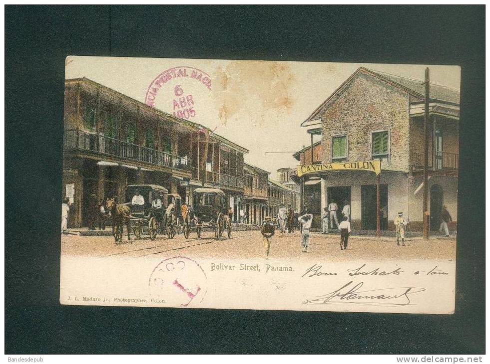 Panama - Colon - Bolivar Street  ( Animée Cantina Colon Attelage Cachet Taxe Dest. Viaud Le Havre Ph. Maduro ) - Panama