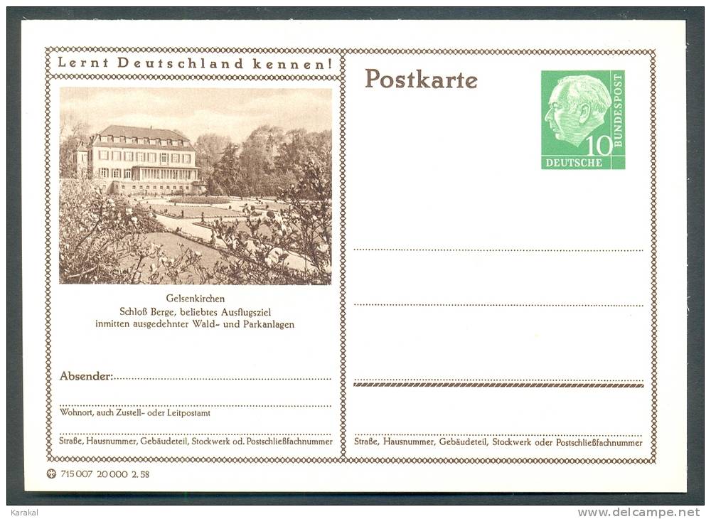 Germany Postkarte Lernt Deutschland Kennen! Gelsenkirchen Schloss Berge MNH XX - Bildpostkarten - Ungebraucht