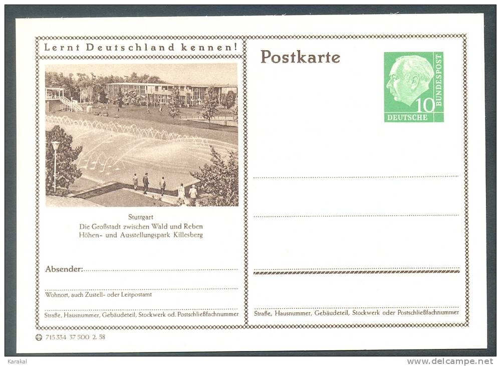 Germany Postkarte Lernt Deutschland Kennen! Stuttgart Höhenpark Ausstellungspark Killesberg MNH XX - Geïllustreerde Postkaarten - Ongebruikt