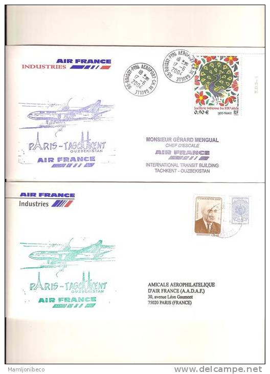 A 319 Deux Pliis 1° Vol PARIS TACHKENT Et Retour 17/06/2004 - First Flight Covers