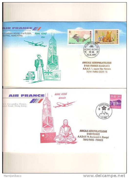 A 340 Deux Pliis RARES 1° Vol RETOUR SUR HONG KONG 30/06/1997 - Primeros Vuelos
