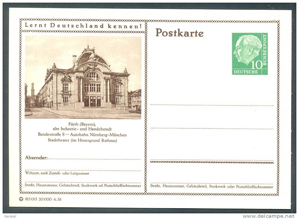 Germany Postkarte Lernt Deutschland Kennen! Fürth Bayern Stadttheater Rathaus MNH XX - Cartes Postales Illustrées - Neuves