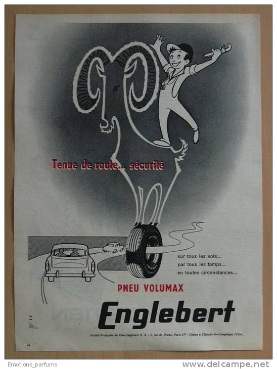 Lot De 3 Pubs Papier 1958  Automobile PNEU ENGLEBERT Usine Clairoix Les Compiegne Oise - Advertising