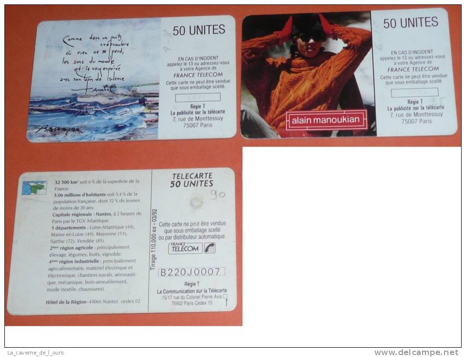 Lot Rares Télécartes Publiques Françaises 1988-1992 600 Agences 120 Baltazar Arrabal Manoukian  Pays De Loire Bonne Cote - 1988