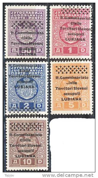 SLOVENIA - LUBIANA - SEGANATASSE - VARIETA  - **MNH - S. S 6+7p+8f+9o+10 - Cat. 600e +++ - Lubiana