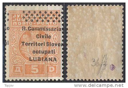 SLOVENIA - LUBIANA - SEGANATASSE  SOP. SPOSTATA ORIZZONTALE- 5 D  - **MNH - S. S  9m - **MNH - Cat. 500e - Lubiana