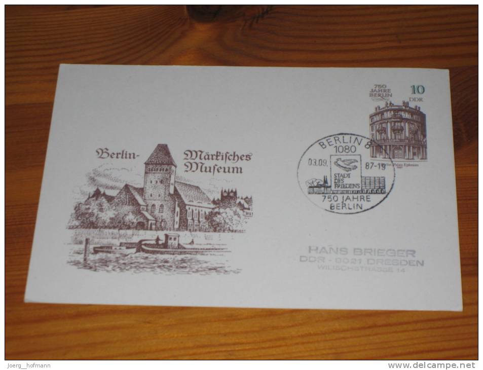 Postal Stationery DDR Ganzsache Deutschland 1987 Echt Gelaufen 10 Pf 750 Jahre Berlin Märkisches Museum - Postcards - Used