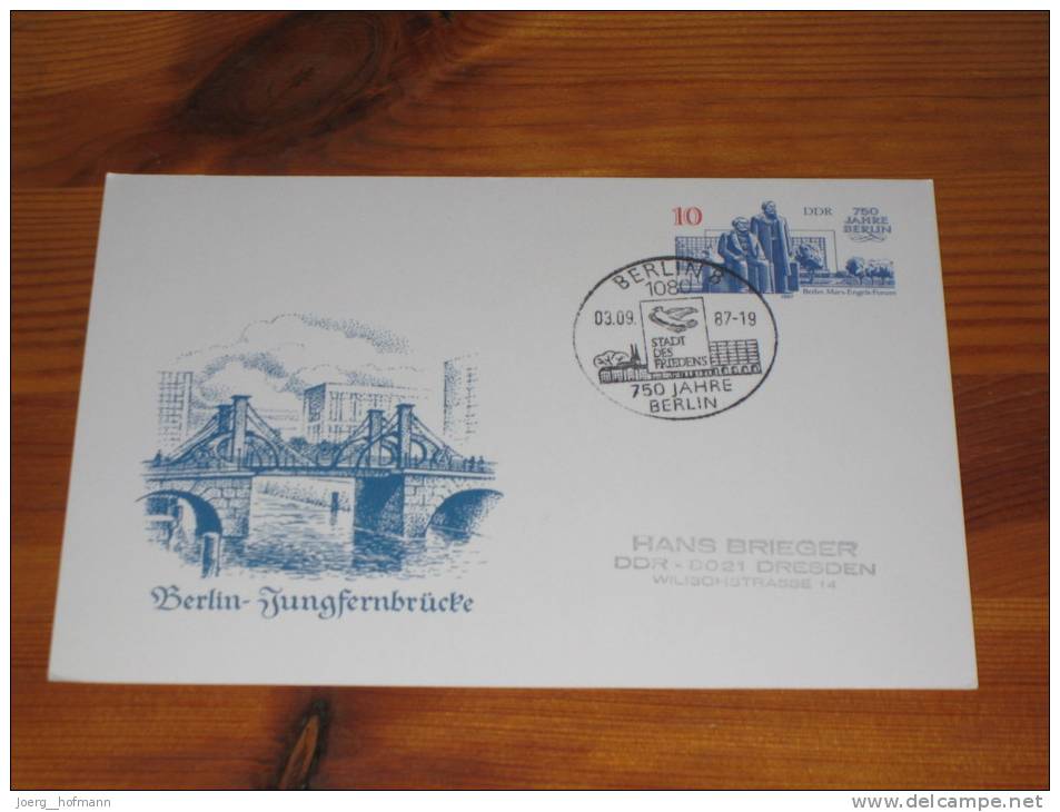 Postal Stationery DDR Ganzsache Deutschland 1987 Echt Gelaufen 10 Pf 750 Jahre Berlin - Jungfernbrücke Bridge Brücke - Postkarten - Gebraucht