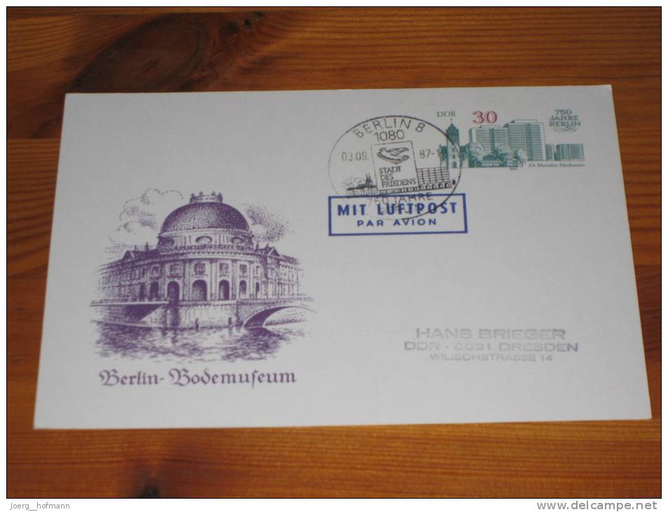 Postal Stationery DDR Ganzsache Deutschland 1987 Echt Gelaufen 30 Pf 750 Jahre Berlin - Bodemuseum Airmail Luftpost - Postkarten - Gebraucht