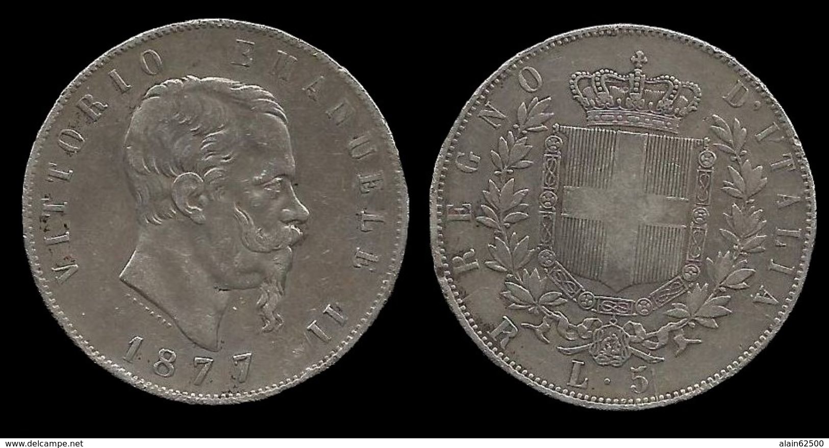 ITALIE . 5 LIRES VICTOR EMMANUEL II . 1877 . - 1861-1878 : Vittoro Emanuele II