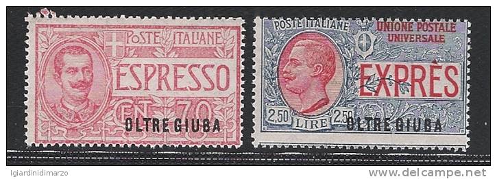 Colonie Italiane-OLTRE GIUBA-1926: 2 Valori Nuovi Stl Espresso Da 70 C. E L. 2,50 Con Soprastampa-in Ottime Condizioni. - Oltre Giuba