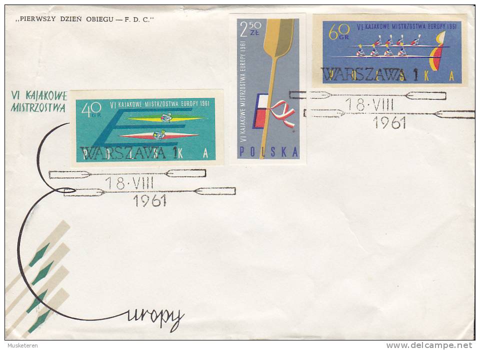 Poland Ersttag Brief FDC Cover 1961 Kanu-Europameisterschaften Imperforated Stamps - FDC