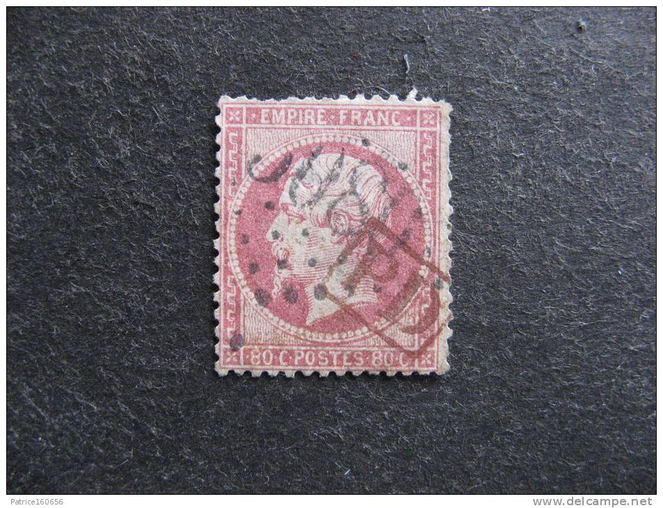 C). RARE N°24, Oblitéré PD Dans Un Rectangle En Rouge. 3° Choix (clair + Dentelure). - 1862 Napoleon III