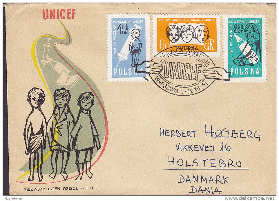 Poland Ersttag Brief FDC Cover 1961 Jahrestag Der UNICEF (2 Scans) - FDC