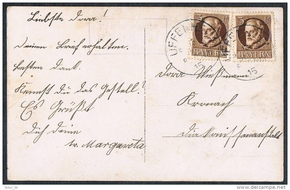 Bayern Posthilfsstelle Reusch Taxe Uffenheim 1915 - Lettres & Documents