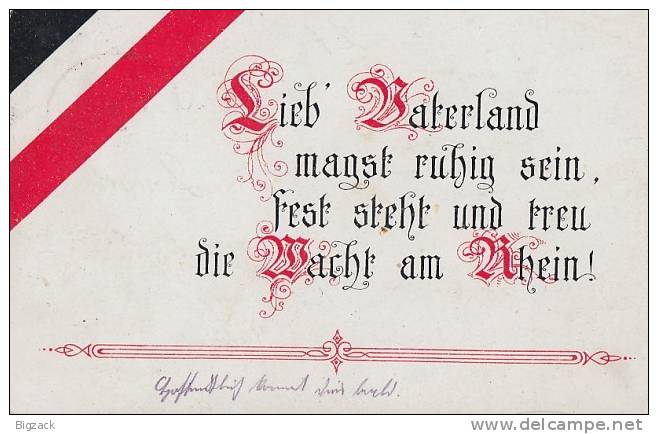 DR Propagandakarte 1.WK Lieb Vaterland Magst Ruhig Sein, Fest Steht Und Treu Die Wacht Am Rhein! - Briefe U. Dokumente