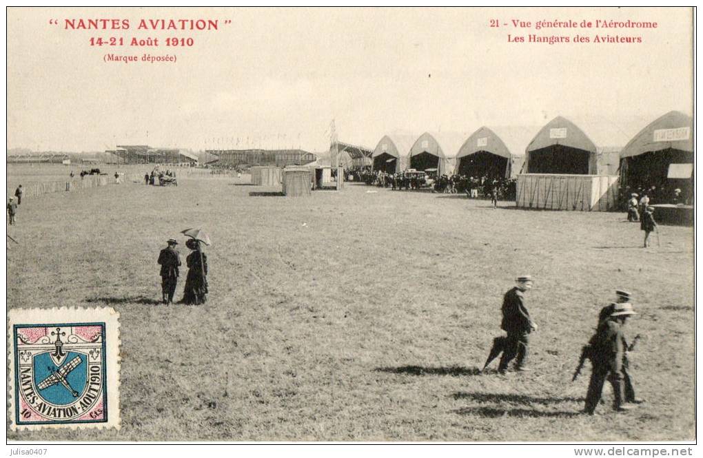 NANTES AVIATION 1910 Vue De L'aérodrome Et Des Hangars Animation Vignette Nantes Aviation - Meetings
