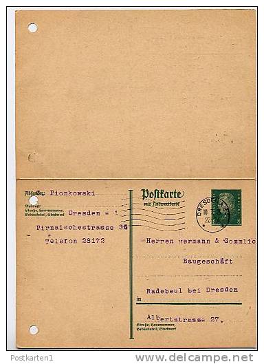 DR P183I Antwort-Postkarte  Dresden - Radebeul 1929  Kat. 15,00 € - Cartes Postales